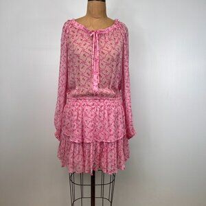 LoveShackFancy Dress Women Large Silk Popover Floral Shirred Flounce Party Core